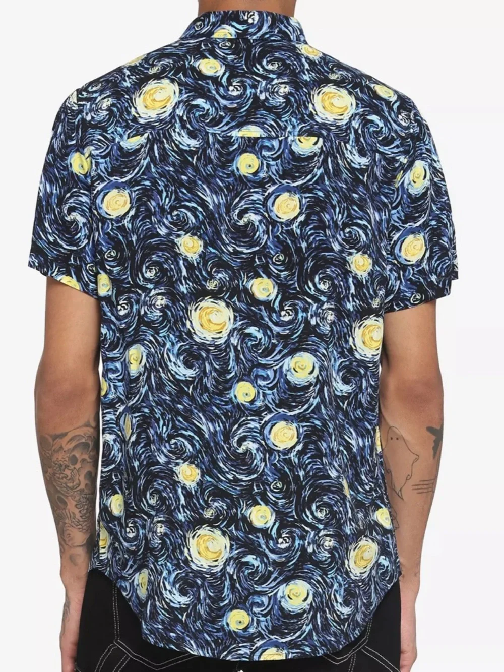 Hot Topic Men's Starry Swirl Short-Sleeve Button-Down Shirt - Navy & Yellow - Picture 2 of 4